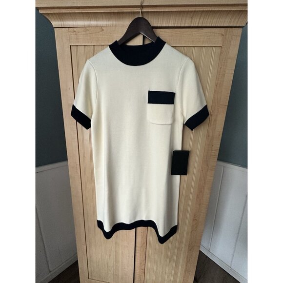 Tuckernuck Women's Merritt Knit Dress Mini Shift Off-White/Navy Pocket Sz S NWT - Picture 4 of 8